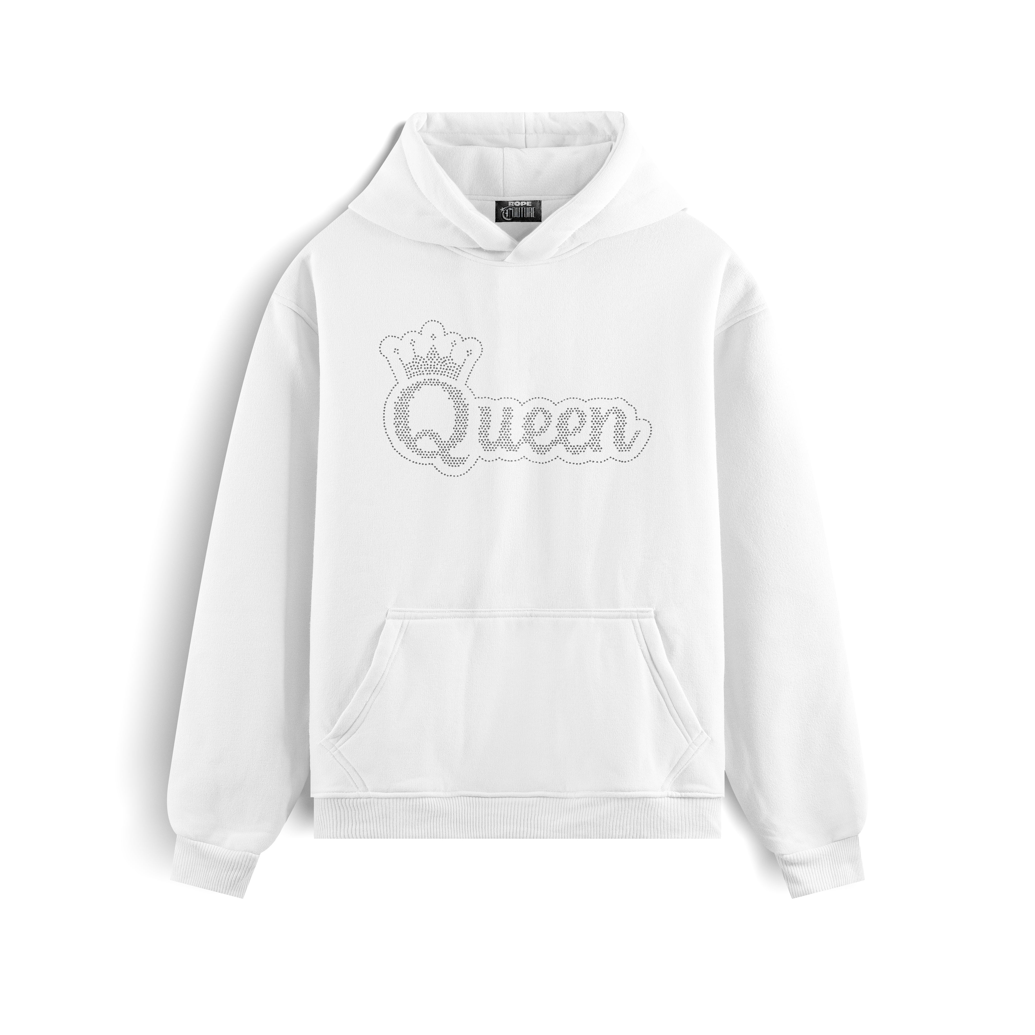 Quenn Taş Baskılı Oversize Kapüşonlu Içi Polarlı Sweatshirt Unisex - Beyaz