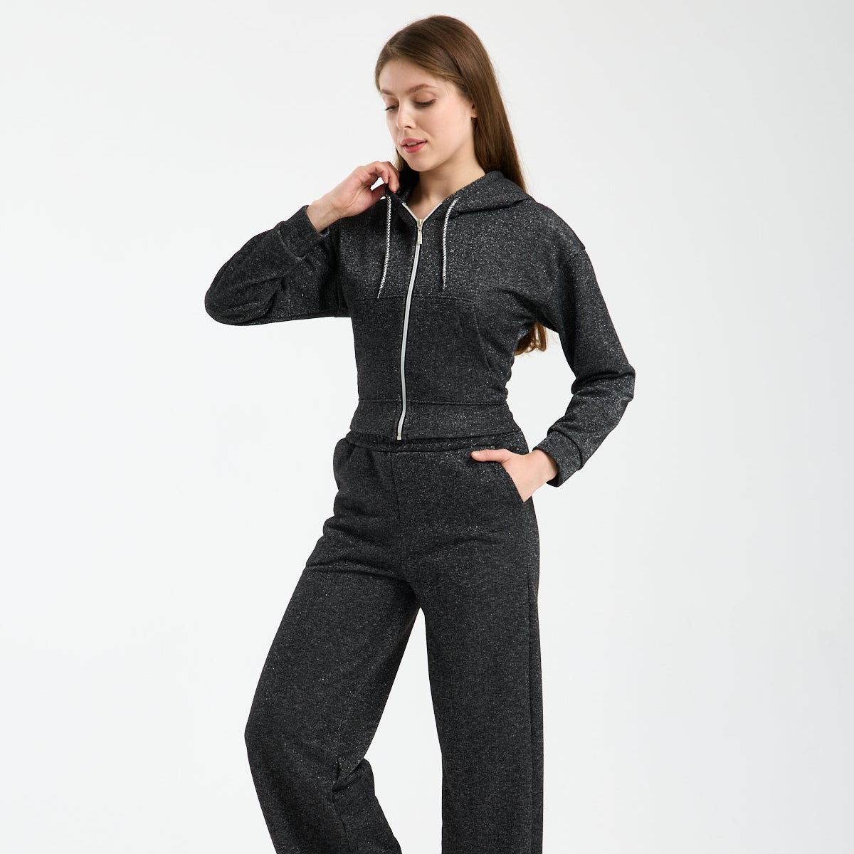 Kadın Simli Parıltılı Bol Paça Baggy Eşofman Altı