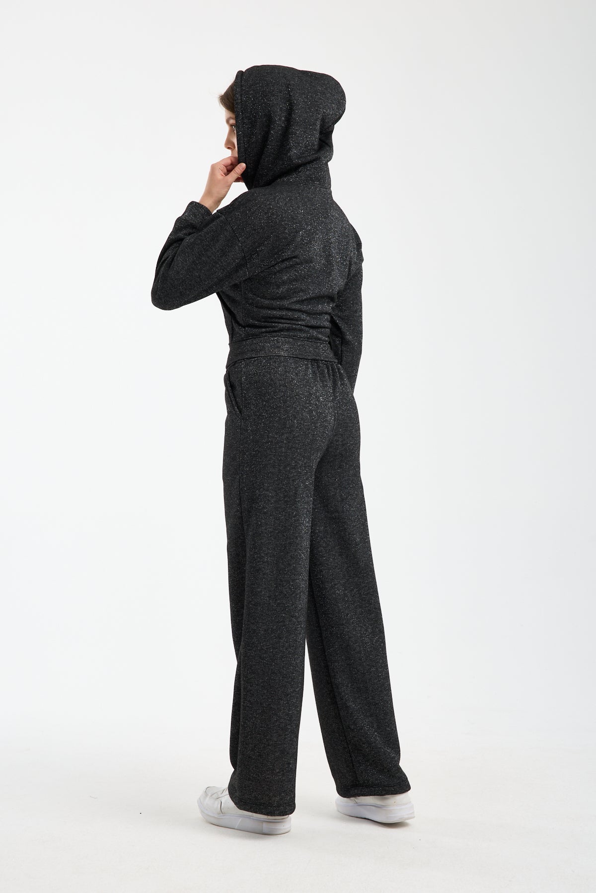 Kadın Simli Parıltılı Kumaş Üst Fermuarlı Tracksuit